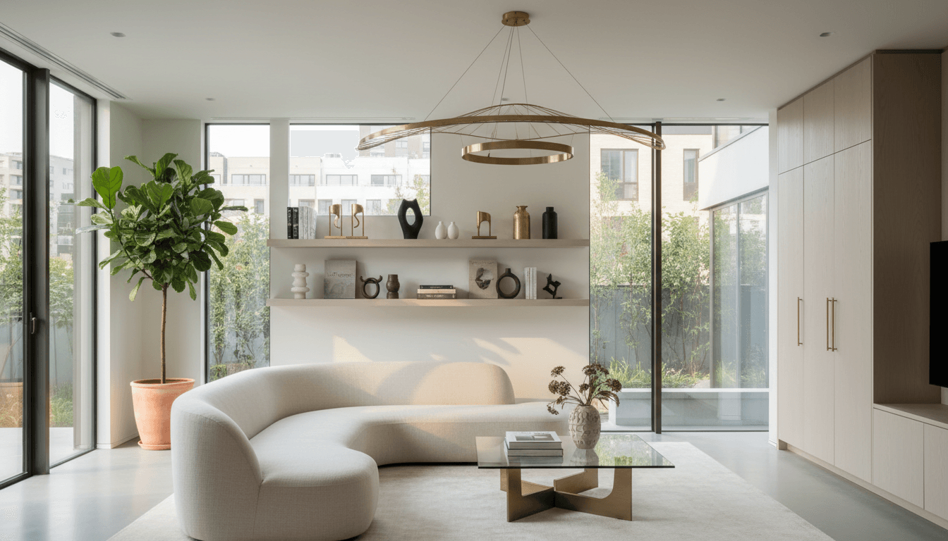 Bright, spotless living room with a clean sofa and natural light